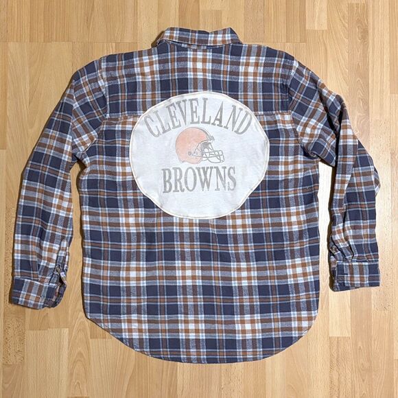 Cleveland Browns Upcycled Flannel (L) NFL Football • Burnt Orange Plaid Shirt - Picture 1 of 4